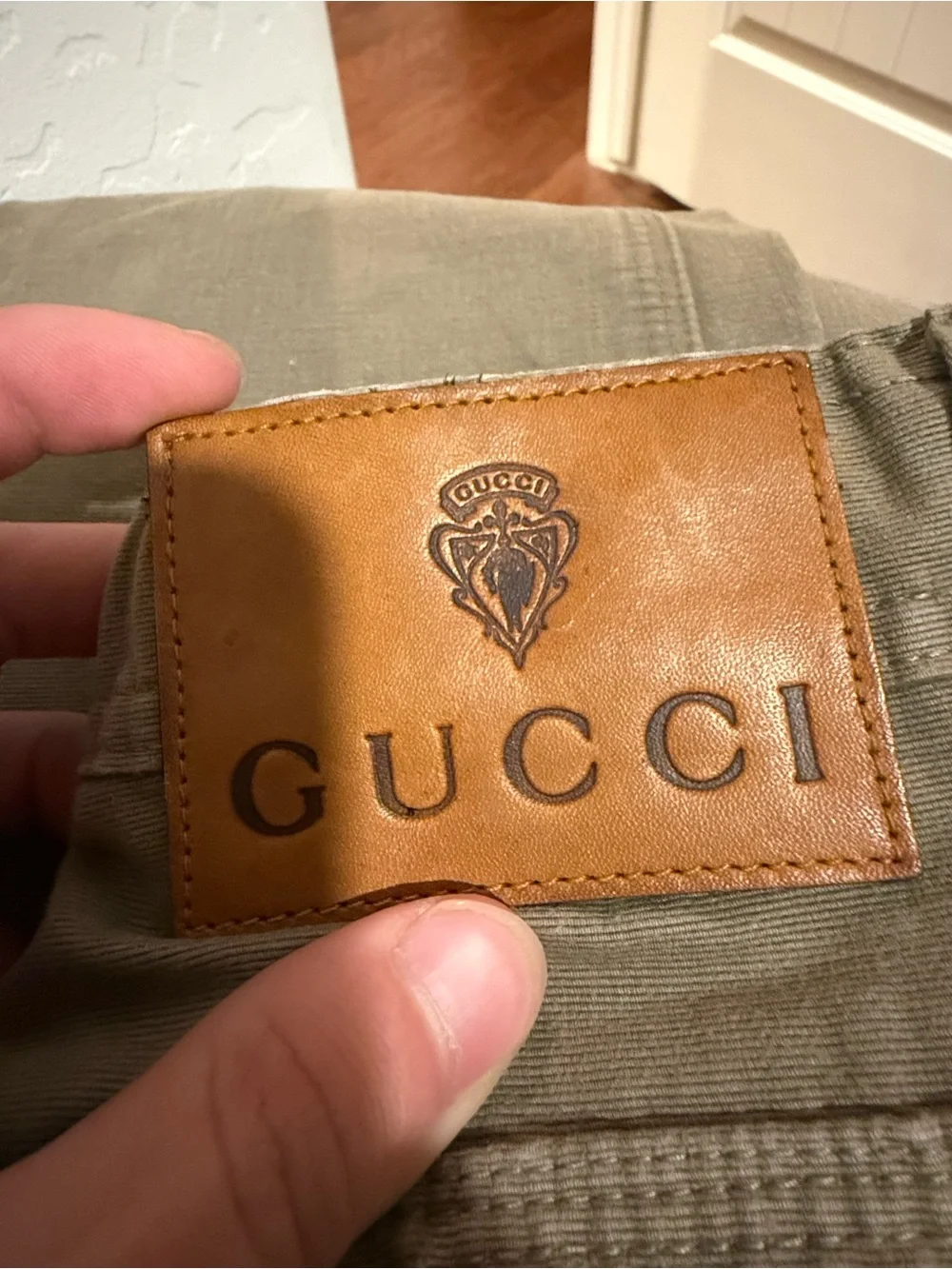 Gucci Olive Green Jeans with Embroidered Interlocking G